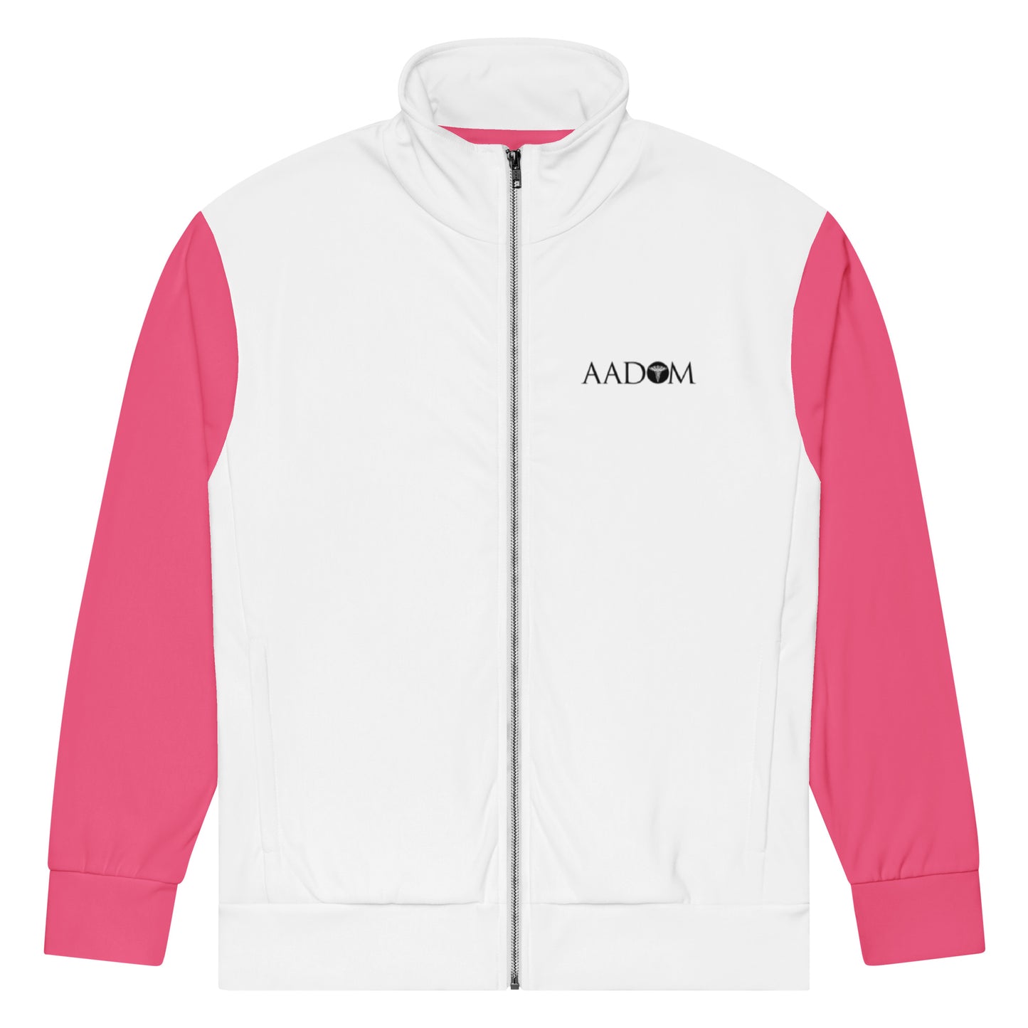 Unisex Track Jacket - Black Logo (White with Bright Pink)