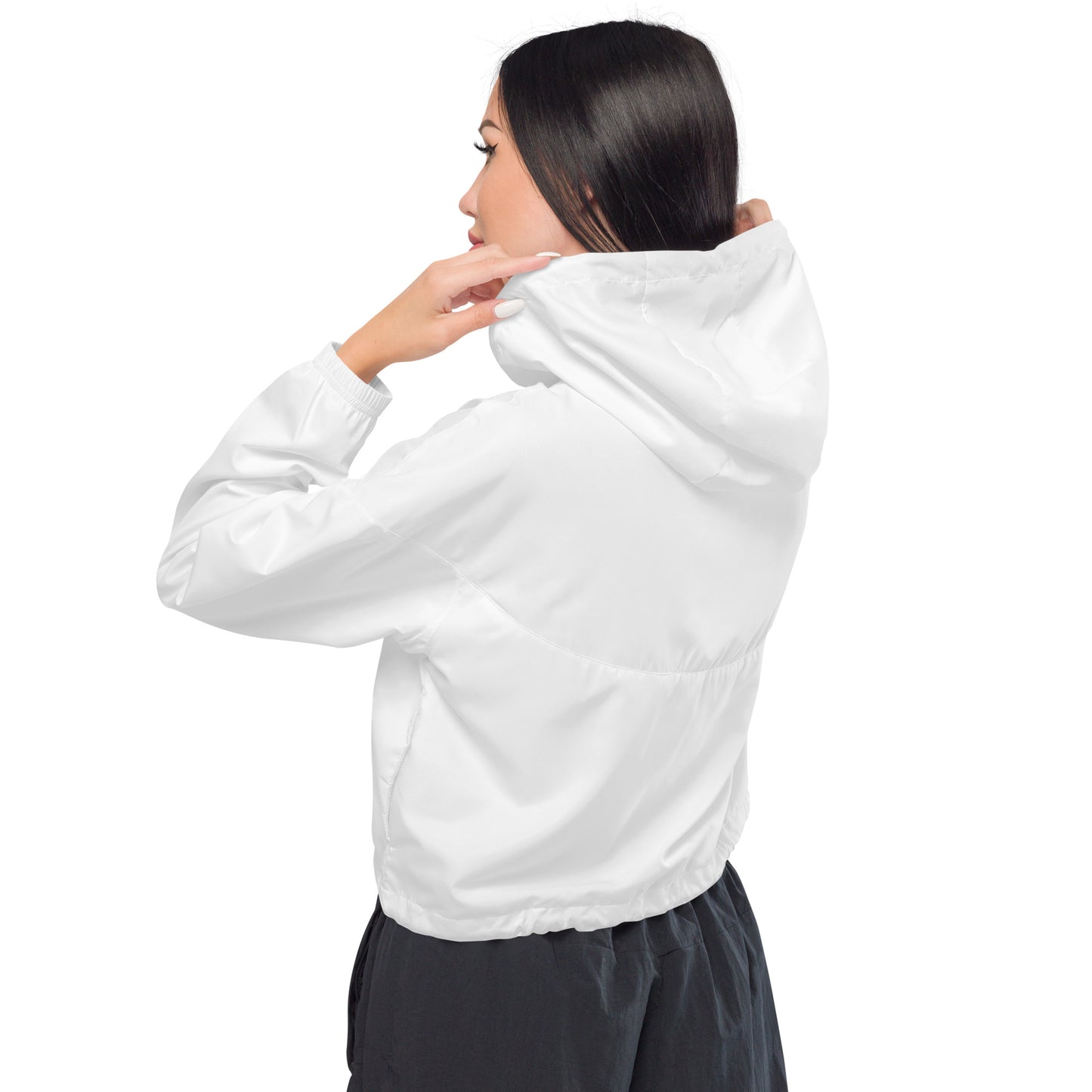 Women’s Cropped Windbreaker - Black Logo with White Trim