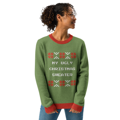 Knitted Crew Neck Sweater - Ugly Christmas Sweater (Green & Red)