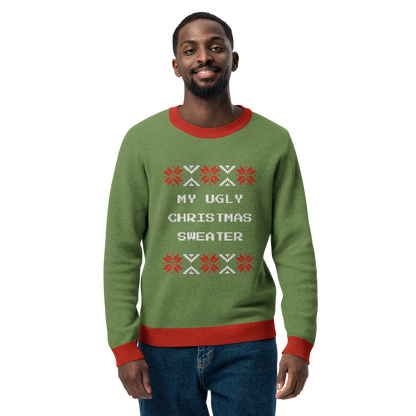 Knitted Crew Neck Sweater - Ugly Christmas Sweater (Green & Red)