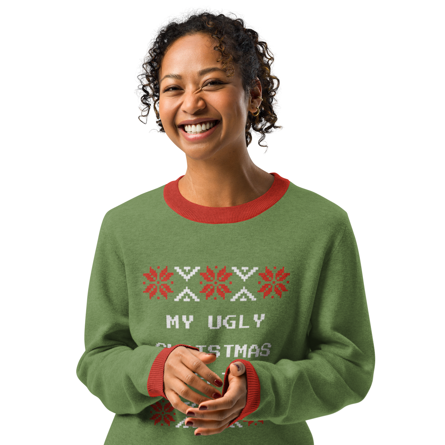 Knitted Crew Neck Sweater - Ugly Christmas Sweater (Green & Red)