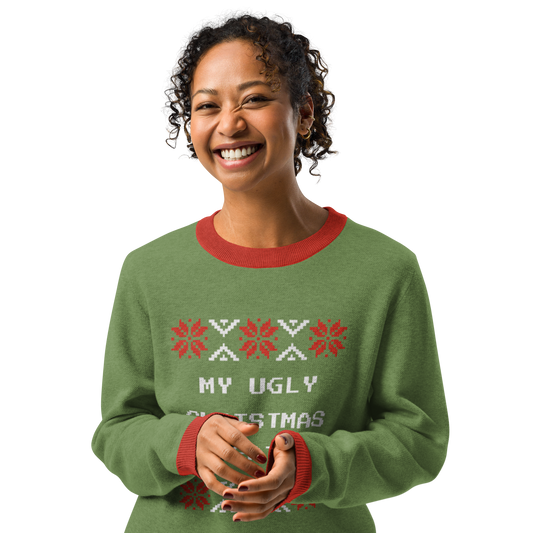 Knitted Crew Neck Sweater - Ugly Christmas Sweater (Green & Red)