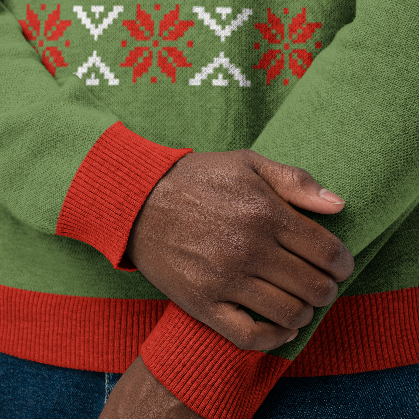 Knitted Crew Neck Sweater - Ugly Christmas Sweater (Green & Red)