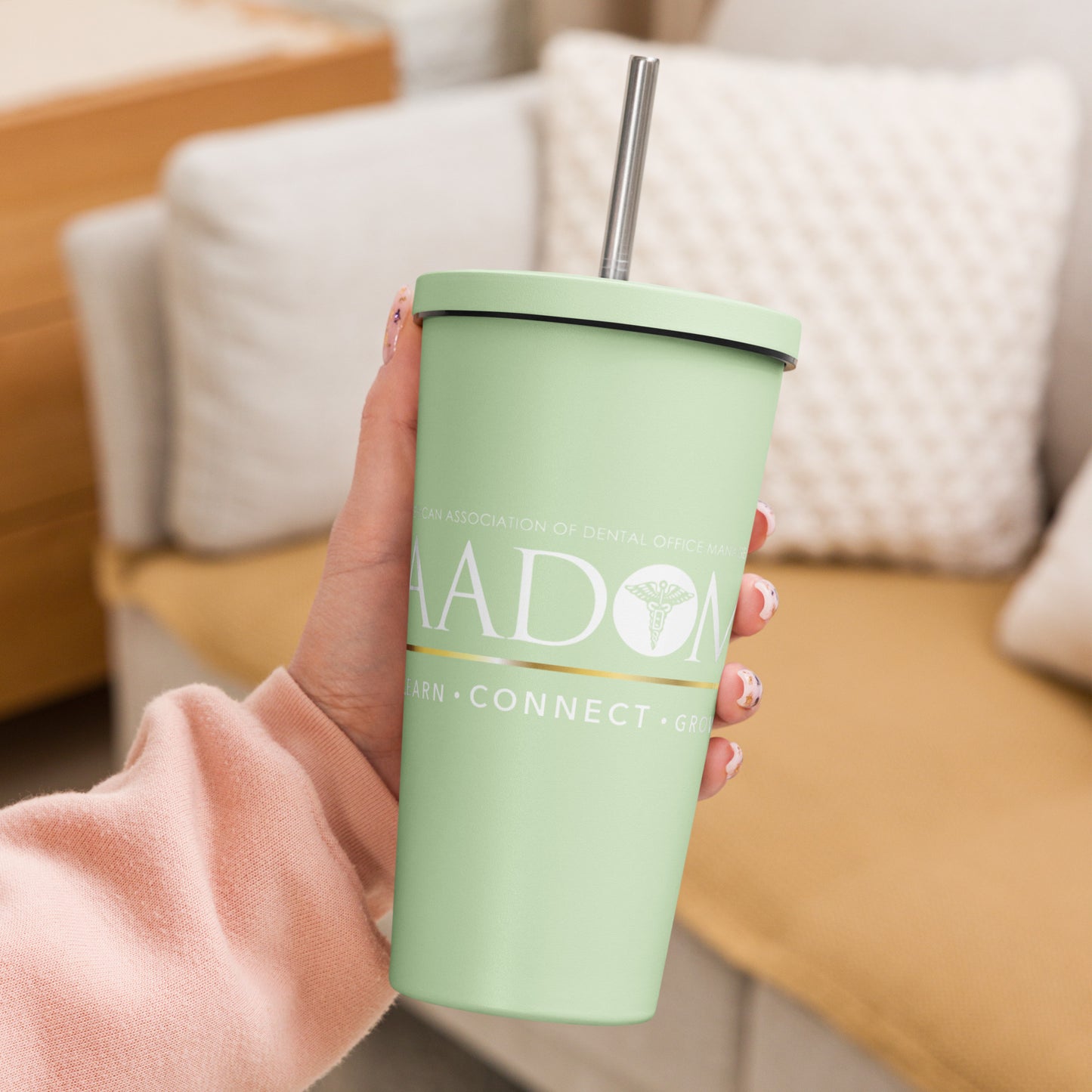 Insulated Tumbler with Straw - White Logo