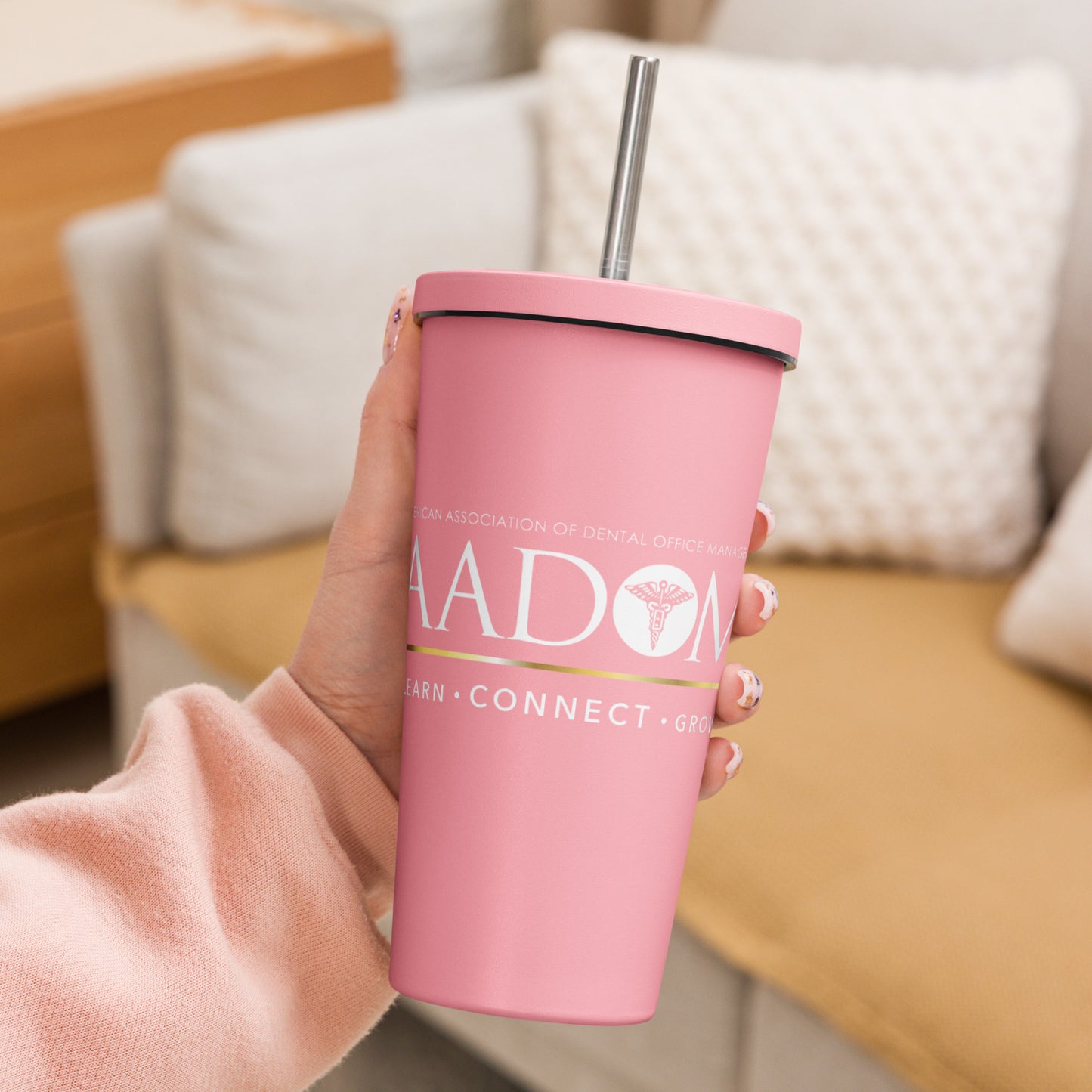 Insulated Tumbler with Straw - White Logo