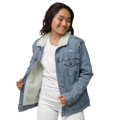 Unisex Denim Sherpa Jacket - Embroidered White Logo