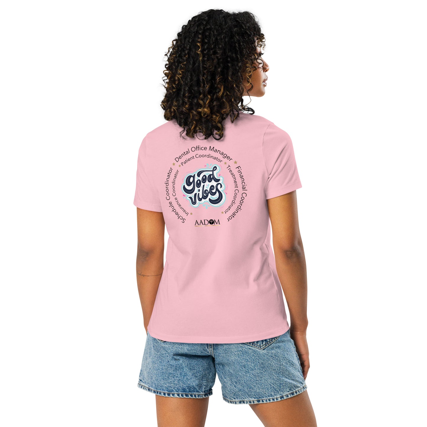 Women's Relaxed T-Shirt - Black Logo with Good Vibes (Back)