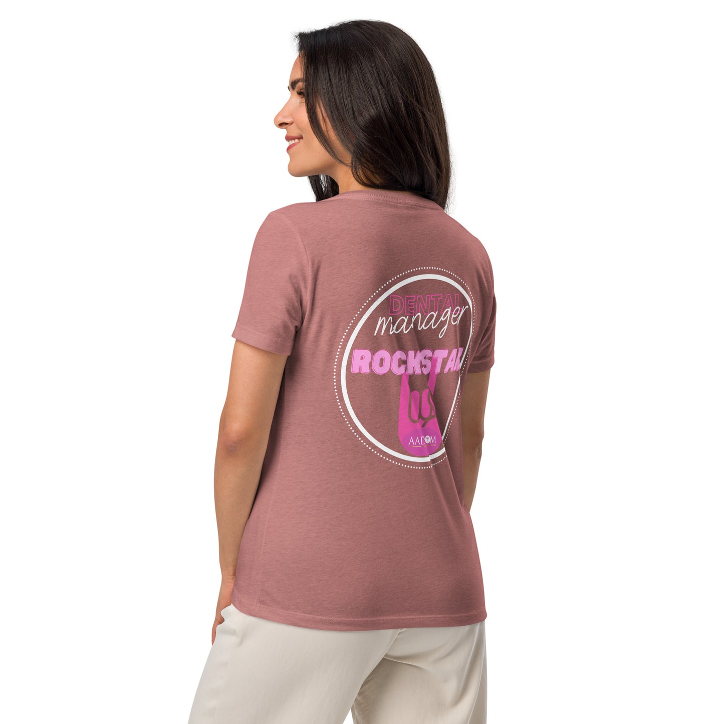 Women’s Relaxed V-Neck T-Shirt - White Logo with Rockstar (Back)