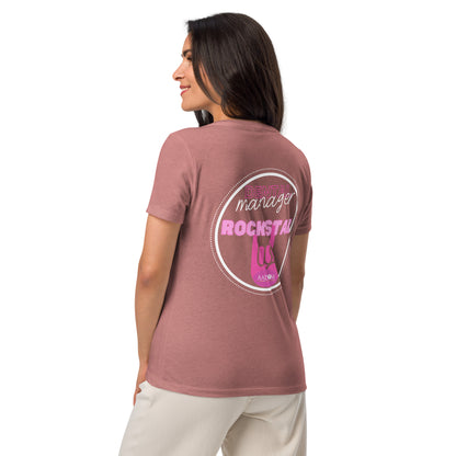 Women’s Relaxed V-Neck T-Shirt - White Logo with Rockstar (Back)