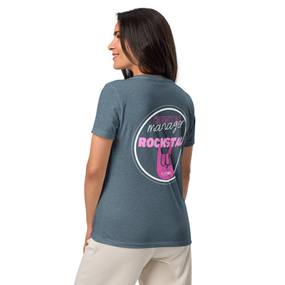 Women’s Relaxed V-Neck T-Shirt - White Logo with Rockstar (Back)